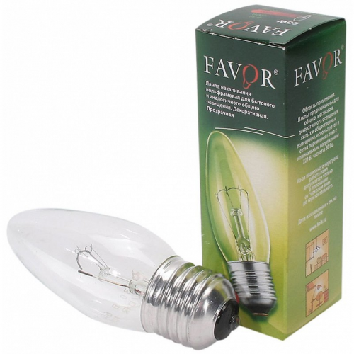 ДС 230-60 Е27 Favor {100} Лампочка Favor В36 60Вт Е27 / E27 230В свеча прозрачная, цена за 1 шт