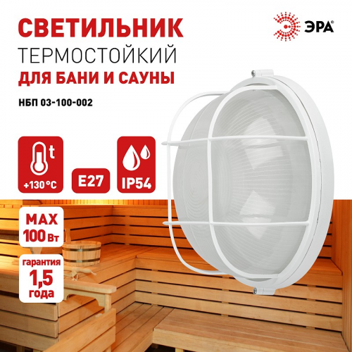 НБП 03-100-002 Светильник ЭРА НБП 03-100-002 Акватермо алюминий/стекло решетка IP54 E27 max 100Вт D240 круг белый, цена за 1 шт