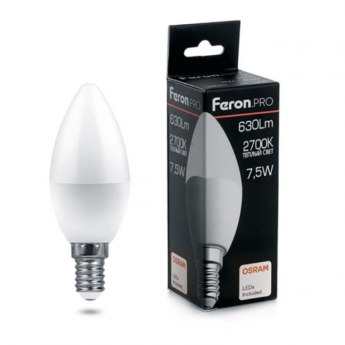 Лампа светодиодная, (7.5W) 230V E14 2700K C37, LB-1307, цена за 1 шт