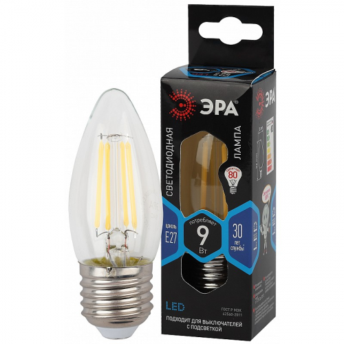 F-LED B35-9w-840-E27 Лампочка светодиодная ЭРА F-LED B35-9w-840-E27 Е27 / Е27 9Вт филамент свеча нейтральный белый свет, цена за 1 шт