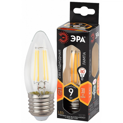 F-LED B35-9w-827-E27 Лампочка светодиодная ЭРА F-LED B35-9w-827-E2 Е27 / Е27 9Вт филамент свеча теплый белый свет, цена за 1 шт