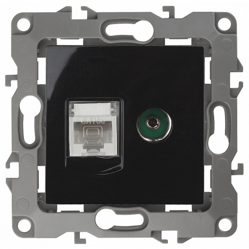12-3110-06 12-3110-06 ЭРА Розетка комбинированная RJ45+TV, IP20, Эра12, чёрный, цена за 1 шт