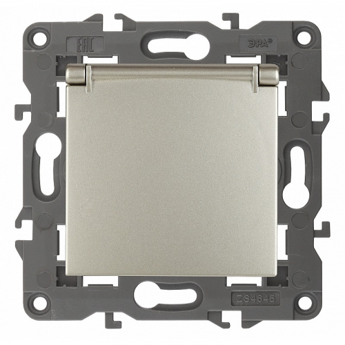 14-2103-04 14-2103-04 ЭРА Розетка 2P+E Schuko со шторками с крышкой, 16A-250В, IP20, Эра Elegance, шампань (10/, цена за 1 шт
