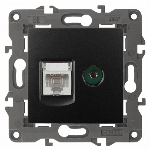 14-3110-05 14-3110-05 ЭРА Розетка RJ45+TV, IP20, антрацит, цена за 1 шт