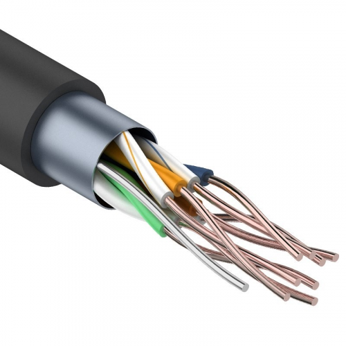 Кабель витая пара F/UTP, CAT 5e, PE, 4PR, 24AWG, OUTDOOR, SOLID, черный, 305м (коробка) REXANT, цена за 1 бухта
