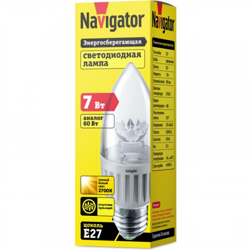 Светодиодная лампа свеча Navigator 71 849 NLL-C37-7-230-2.7K-E27-CL, цена за 1 шт