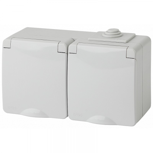 11-2603-03 11-2603-03 ЭРА Розетка 2х2P+E гориз. IP65, 16A-250В, ОУ, серый, цена за 1 шт