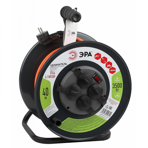 RMx-4es-3x1.5-40m-IP44 Удлинитель силовой ЭРА RMx-4es-3x1,5-40m-IP44 на металлической катушке c заземлением 4 розетки 40м ПВС 3х1.5мм2, цена за 1 шт