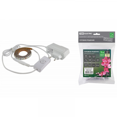Комплект светодиодной ленты SMD2835-60 LED/м-12 В-4,8 Вт/м-IP20-3000 К (1 м), 6 Вт TDM, цена за 1 шт