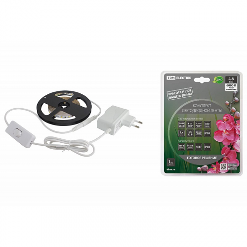 Комплект светодиодной ленты SMD2835-60 LED/м-12 В-4,8 Вт/м-IP20-6000 К (3 м), 18 Вт TDM, цена за 1 шт