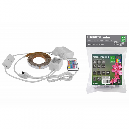Комплект светодиодной ленты SMD5050-30 LED/м-12 В-7,2 Вт/м-IP65-RGB (1 м), 12 Вт, IR-контроллер TDM, цена за 1 шт