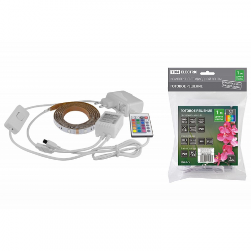Комплект светодиодной ленты SMD5050-30 LED/м-12 В-7,2 Вт/м-IP20-RGB (1 м), 12 Вт, IR-контроллер TDM, цена за 1 шт