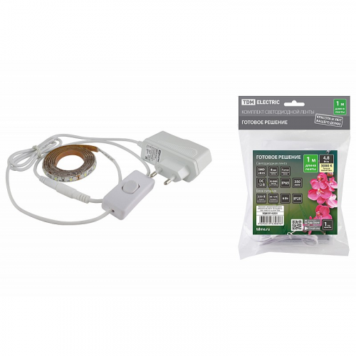 Комплект светодиодной ленты SMD2835-60 LED/м-12 В-4,8 Вт/м-IP65-3000 К (1 м), 6 Вт TDM, цена за 1 шт