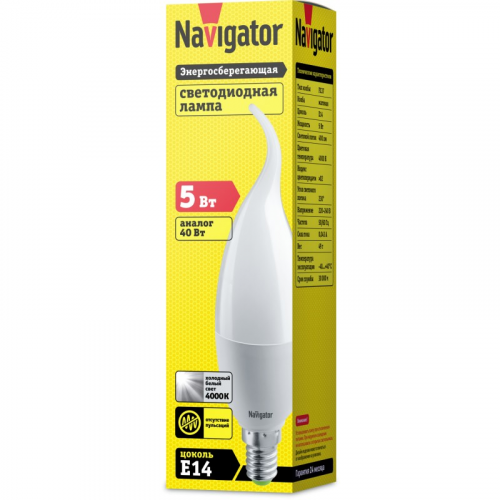 Светодиодная лампа свеча Navigator 61 026 NLL-P-FC37-5-230-4K-E14-FR, цена за 1 шт