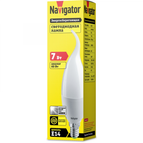 Светодиодная лампа свеча Navigator 61 027 NLL-FC37-7-230-4K-E14-FR, цена за 1 шт