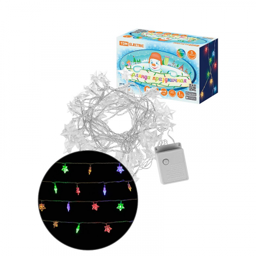 Гирлянда светодиодная Звездочки 50LED, 5м, 8 режимов, многоцвет., прозр.шнур, 250 В, TDM, цена за 1 шт