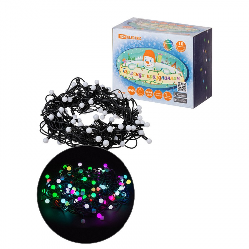 Гирлянда светодиодная Шарики 100LED, 10м, многоцвет., каучук чер., посл.подключ., 250 В, IP65, TDM, цена за 1 шт