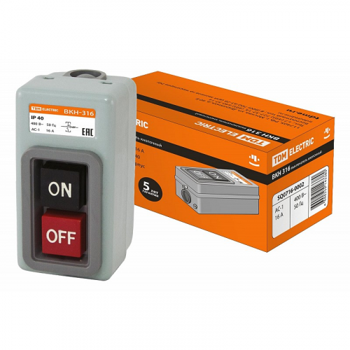 Выключатель кнопочный с блокировкой ВКН-316 3Р 16А 230/400В IP40 TDM, цена за 1 шт
