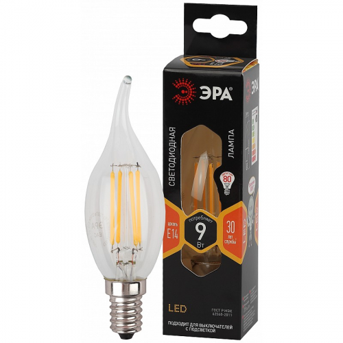 F-LED BXS-9W-827-E14 Лампочка светодиодная ЭРА F-LED BXS-9W-827-E14 Е14 / Е14 9Вт филамент свеча на ветру теплый белый свет, цена за 1 шт