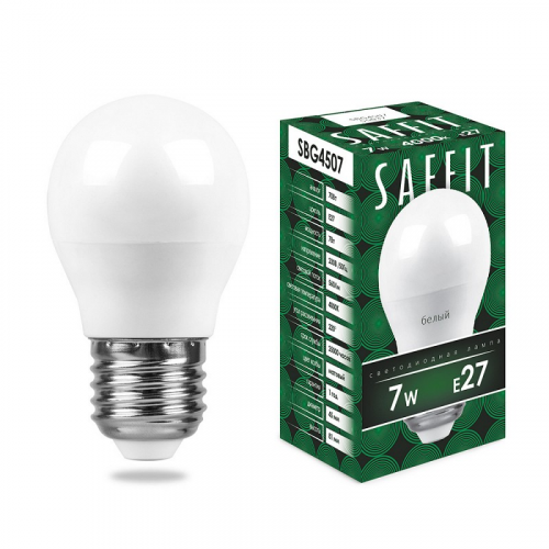 Лампа светодиодная, 7W 230V E27 4000K G45, SBG4507, цена за 1 шт
