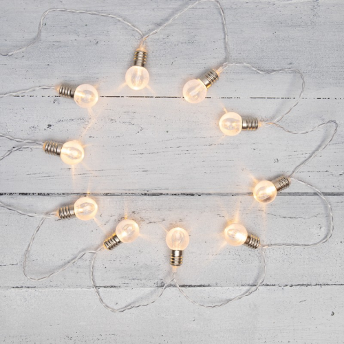 Гирлянда светодиодная Лампочки 10 LED, 1.5 м, прозрачный ПВХ, теплый белый цвет свечения, 2 х АА (батарейки не в комплекте) NEON-NIGHT, цена за 1 шт