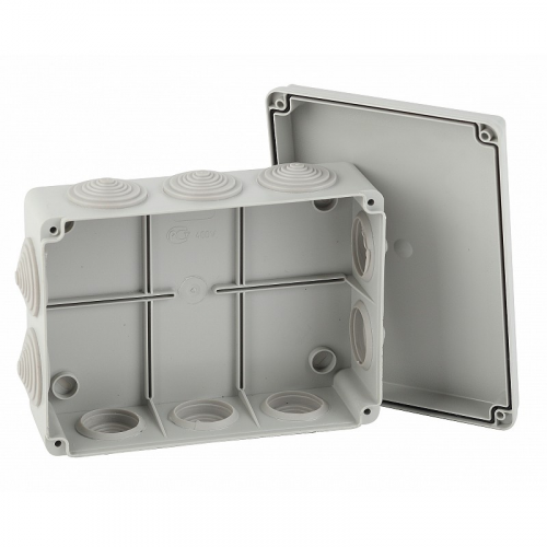 KORv-190-140-70-10g Распаячная коробка ЭРА KORv-190-140-70-10g открытой установки серая 190х140х70мм на винтах 10 гермовводов IP55, цена за 1 шт