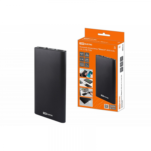 Внешний аккумулятор Юкон 3, 8000 mAh, 2 А, 2 USB, TDM, цена за 1 шт