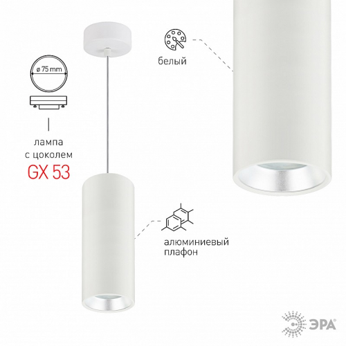 PL12 GX53 WH/SL PL12 GX53 WH/SL Подсветка ЭРА Подвесной светильник под лампу GX53, алюминий, цвет белый+серебро (18/, цена за 1 шт