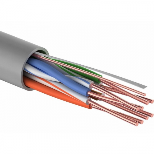 Кабель витая пара омедненный U/UTP, CCA, CAT 5e, PVC, 4PR 24AWG, INDOOR, SOLID, серый, 305м PROconnect, цена за 1 бухта
