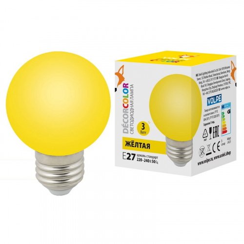 Лампы светодиодные Volpe LED-G60-3W/YELLOW/E27/FR/С, цена за 1 шт