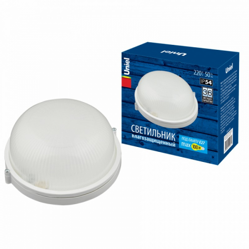 СВЕТИЛЬНИКИ ПЫЛЕВЛАГОЗАЩИЩЕННЫЕ Uniel UWL-R01 100W/E27 IP54 WHITE Круг, цена за 1 шт