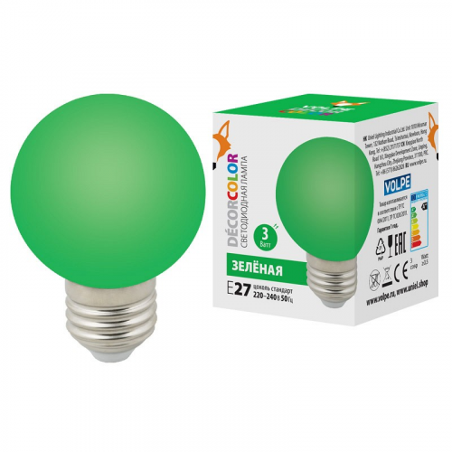 Лампы светодиодные Volpe LED-G60-3W/GREEN/E27/FR/С, цена за 1 шт