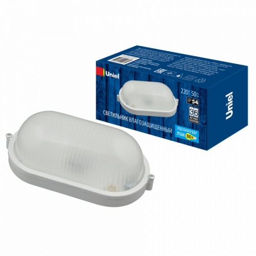 СВЕТИЛЬНИКИ ПЫЛЕВЛАГОЗАЩИЩЕННЫЕ Uniel UWL-O01 100W/E27 IP54 WHITE Овал, цена за 1 шт