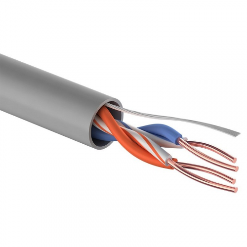 Кабель витая пара U/UTP, CAT 5e, PVC, 2PR, 24AWG, INDOOR, SOLID, серый, 305м PROconnect, цена за 1 бухта