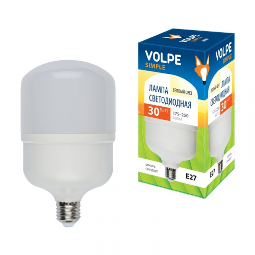 Лампа светодиодная с матовым рассеивателем Volpe LED-M80-30W/WW/E27/FR/S Материал корпуса термопластик, цена за 1 шт