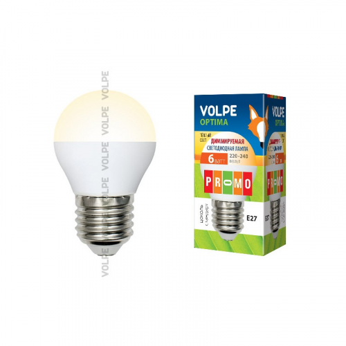 Лампа светодиодная диммируемая Volpe LED-G45-6W/WW/E27/FR/DIM/O Форма шар, матовая колба, цена за 1 шт