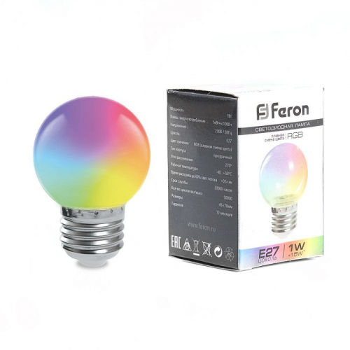 Лампа светодиодная, (3W) 230V E27 RGB G60, LB-371 матовый быстрая смена цвета, цена за 1 шт