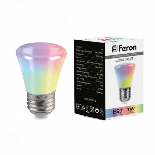 Лампа светодиодная, (1W) 230V E27 RGB C45, LB-372 матовый быстрая смена цвета, цена за 1 шт