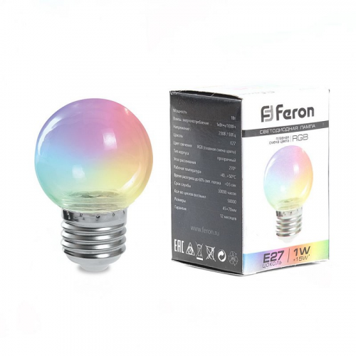 Лампа светодиодная, (1W) 230V E27 RGB G45, LB-37 прозрачный быстрая смена цвета, цена за 1 шт