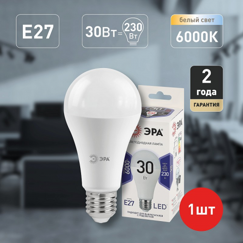LED A65-30W-860-E27 Лампочка светодиодная ЭРА STD LED A65-30W-860-E27 E27 / Е27 30Вт груша холодный дневной свет, цена за 1 шт