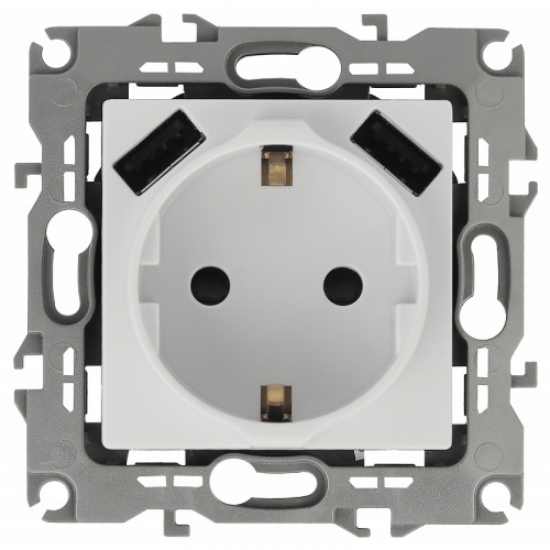 12-4109-01 12-4109-01 ЭРА Розетка 2P+E 16A-250В, штор. с 2xUSB 5В-3А, Эра12, белый, цена за 1 шт