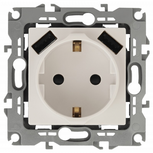 14-4109-02 14-4109-02 ЭРА Розетка 2P+E 16A-250В, штор. с 2xUSB 5В-3А, Эра Elegance, слоновая кость, цена за 1 шт