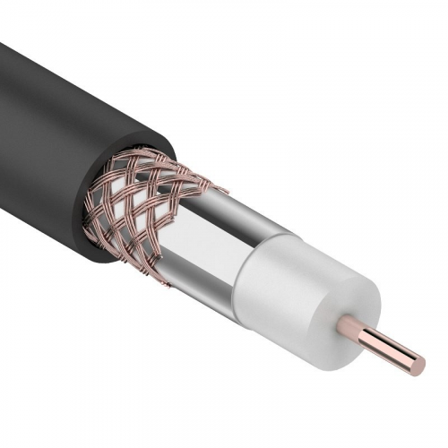 Кабель коаксиальный RG-6U, 75Ом, Cu/Al/Cu, 64%, 305м, OUTDOOR, черный REXANT, цена за 1 бухта