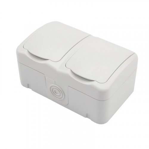 Блок горизонтальный 2 розетки Mini OG IP54 с заземлением, о/у, белый KRANZ, цена за 1 шт
