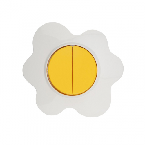 Выключатель двухклавишный KRANZ HAPPY Яичница скрытой установки, желтый/белый, цена за 1 шт