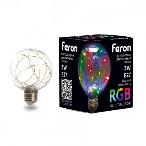 Лампа светодиодная, (3W) 230V E27 RGB G80, LB-381, цена за 1 шт