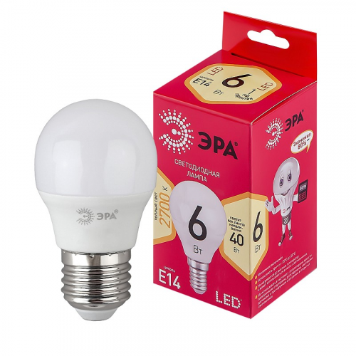LED P45-6W-827-E14 R Лампочка светодиодная ЭРА RED LINE LED P45-6W-827-E14 R Е14 / E14 6 Вт шар теплый белый свет, цена за 1 шт