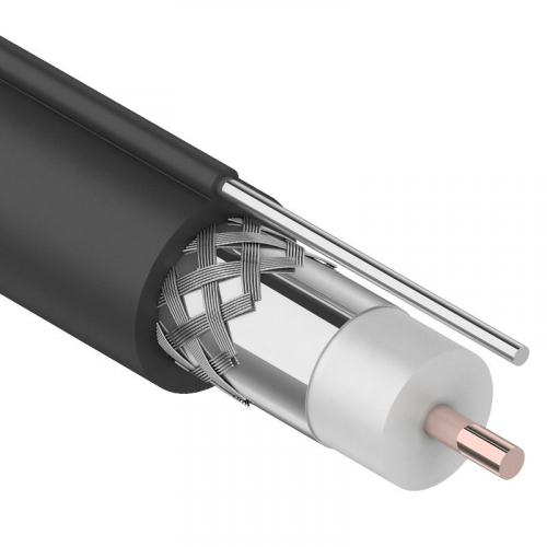 Кабель коаксиальный магистральный RG-11U, 75Ом, CCS/Al/Al 83% + ТРОС 1, 305м, OUTDOOR, черный REXANT, цена за 1 бухта
