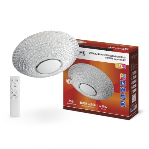 Светильник светодиодный COMFORT CRYSTAL 55Вт 230В 3000-6500K 4400Лм 400x100мм с пультом ДУ IN HOME, цена за 1 шт