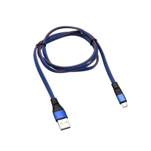 Кабель USB-A – micro USB, 2А, 1м, в джинсовой тканевой оплетке, плоский REXANT, цена за 1 шт